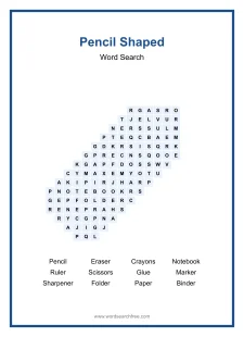 Pencil Shaped - Shaped Word Search Puzzle