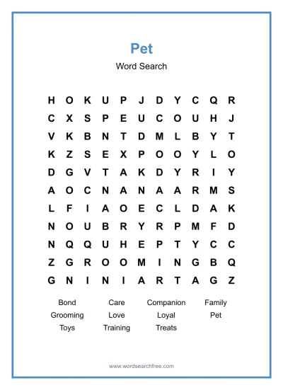 Printable Pet Word Search worksheet