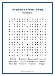 Philosophy & Critical Thinking Word Search - Free printable puzzle with 12 words