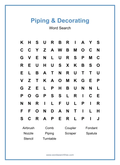 Printable Piping & Decorating Word Search worksheet