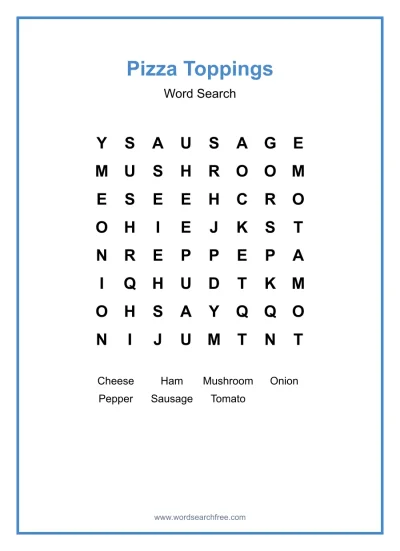 Printable Pizza Toppings Word Search worksheet