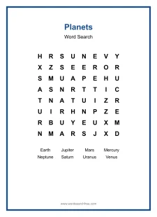 Planets Word Search - Free printable puzzle with 8 words