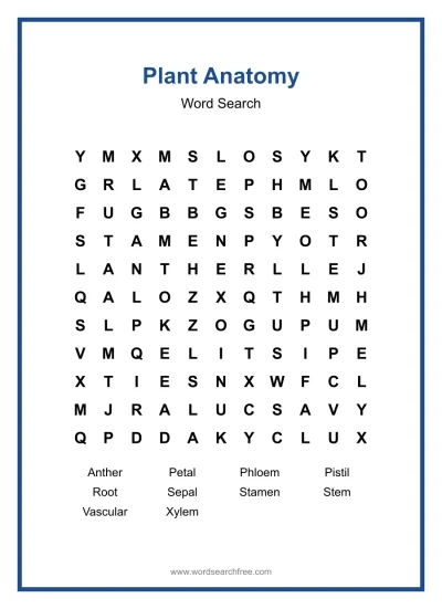 Printable Plant Anatomy Word Search worksheet