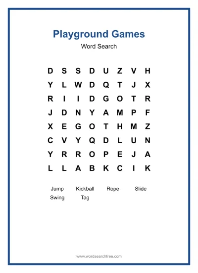 Printable Playground Games Word Search worksheet