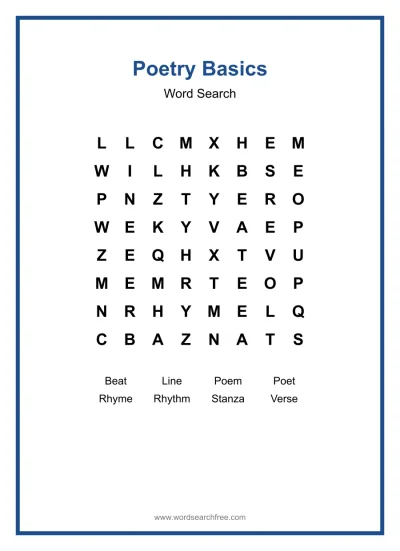 Printable Poetry Basics Word Search worksheet