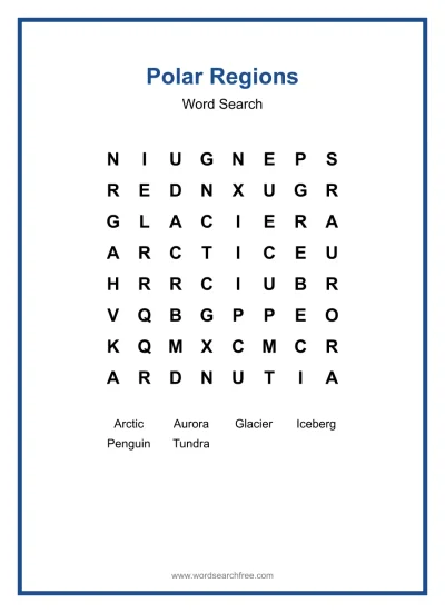 Printable Polar Regions Word Search worksheet