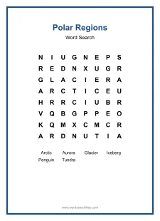 Polar Regions Word Search - Free printable puzzle with 6 words