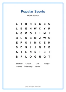 Popular Sports Word Search - Free printable puzzle with 7 words