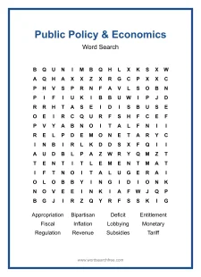 Public Policy & Economics Word Search - Free printable puzzle with 12 words