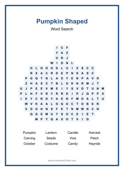 Printable Pumpkin Shaped Word Search worksheet