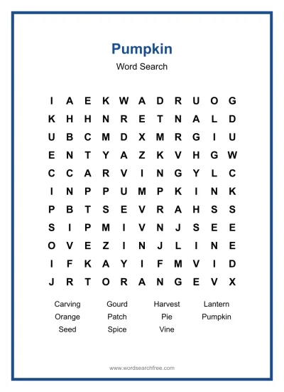 Printable Pumpkin Word Search worksheet
