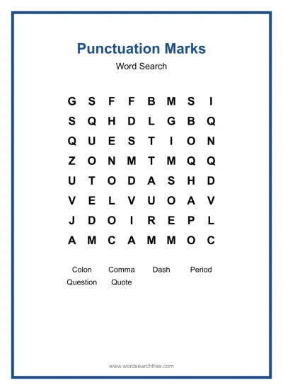 Printable Punctuation Marks Word Search worksheet