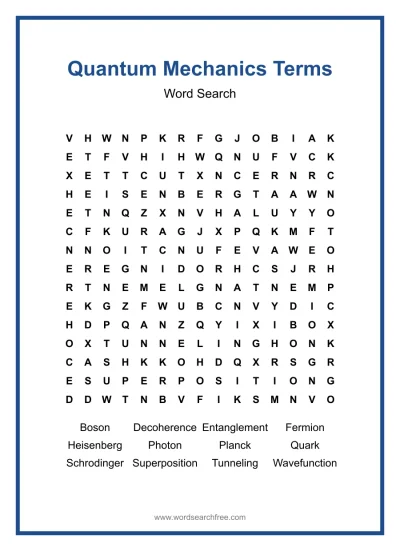 Printable Quantum Mechanics Terms Word Search worksheet
