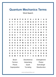 Quantum Mechanics Terms - printable word search worksheet