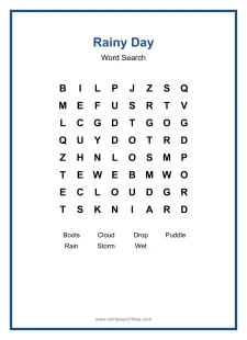 Rainy Day Word Search - Free printable puzzle with 7 words