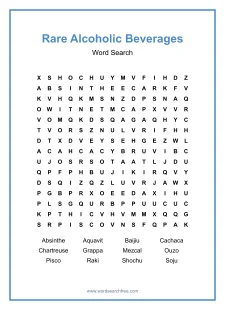 Rare Alcoholic Beverages - Hard Word Search Puzzle