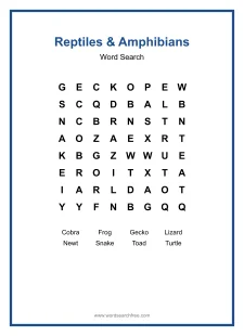 Reptiles & Amphibians Word Search - Free printable puzzle with 8 words