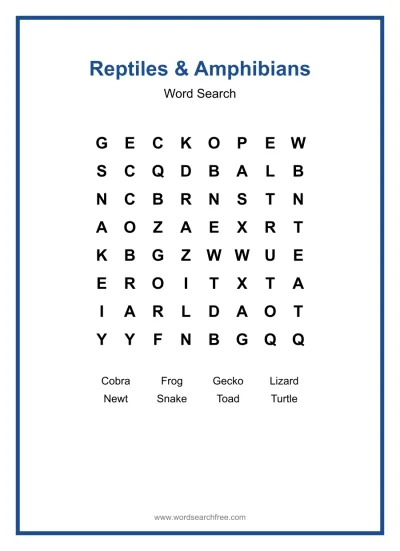 Printable Reptiles & Amphibians Word Search worksheet