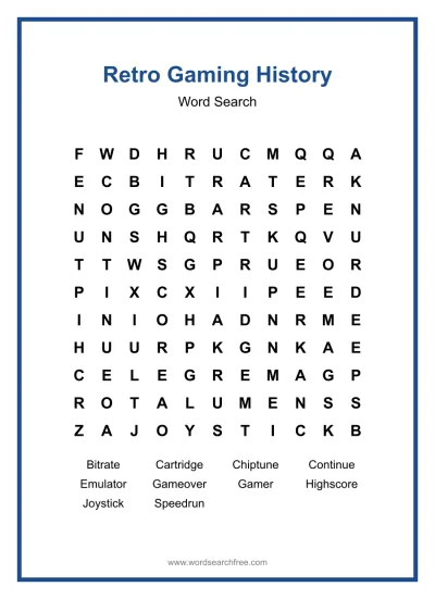 Printable Retro Gaming History Word Search worksheet