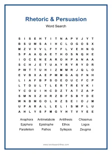 Rhetoric & Persuasion Word Search - Free printable puzzle with 12 words