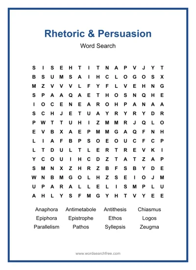 Printable Rhetoric & Persuasion Word Search worksheet