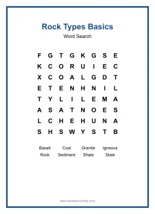 Rock Types Basics - large print word search