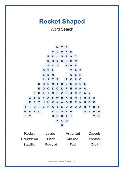 Printable Rocket Shaped Word Search worksheet