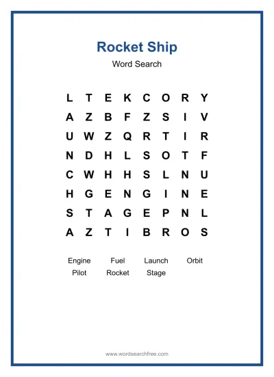 Printable Rocket Ship Word Search worksheet