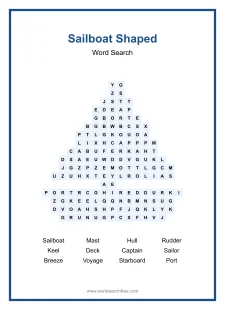 Sailboat Shaped - Shaped Word Search Puzzle