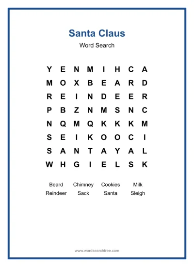 Printable Santa Claus Word Search worksheet