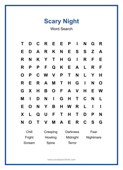 Printable Scary Night Word Search worksheet