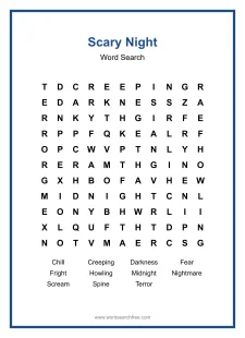 Scary Night - Medium Word Search Puzzle