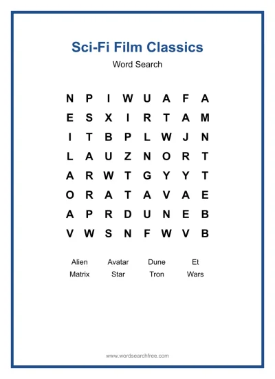 Printable Sci-Fi Film Classics Word Search worksheet