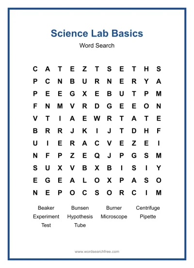 Printable Science Lab Basics Word Search worksheet