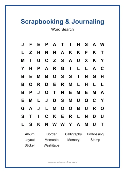 Printable Scrapbooking & Journaling Word Search worksheet