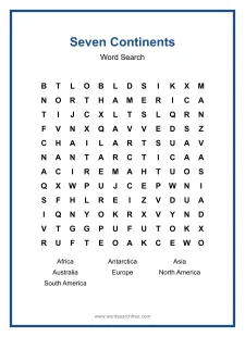 Seven Continents - large print word search