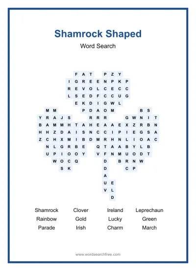 Printable Shamrock Shaped Word Search worksheet