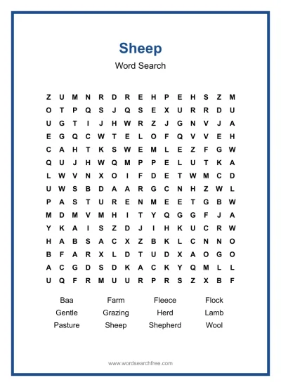 Printable Sheep Word Search worksheet