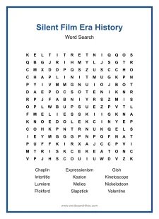 Silent Film Era History - Hard Word Search Puzzle