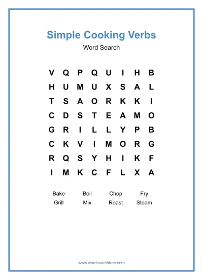 Printable Simple Cooking Verbs Word Search worksheet