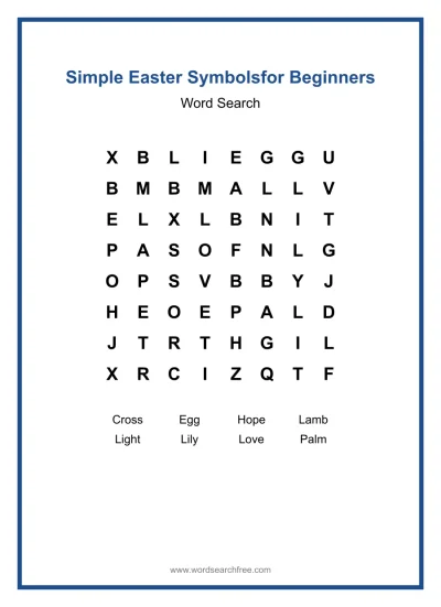 Printable Simple Easter Symbols for Beginners Word Search worksheet
