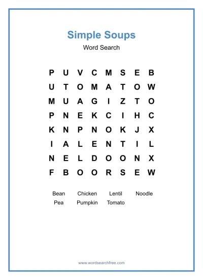 Printable Simple Soups Word Search worksheet