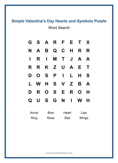 Printable Simple Valentine's Day Hearts and Symbols Puzzle worksheet