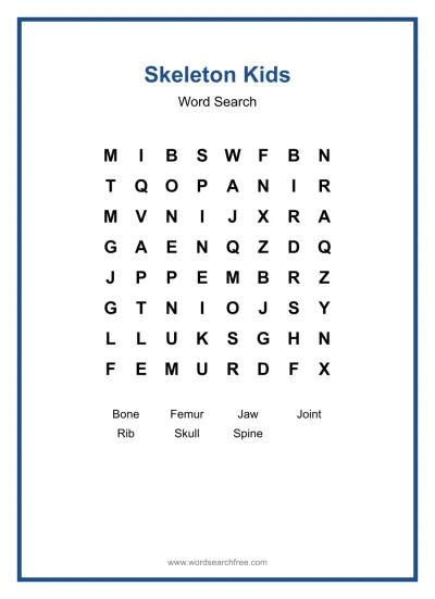 Printable Skeleton Kids Word Search worksheet