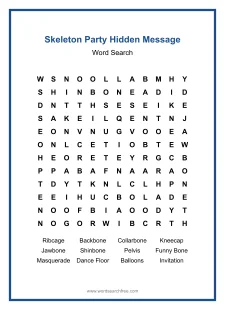 Skeleton Party Hidden Message - Halloween word search