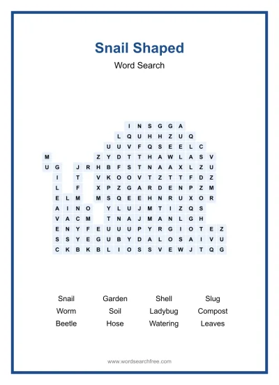 Printable Snail Shaped Word Search worksheet
