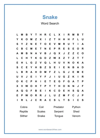 Printable Snake Word Search worksheet