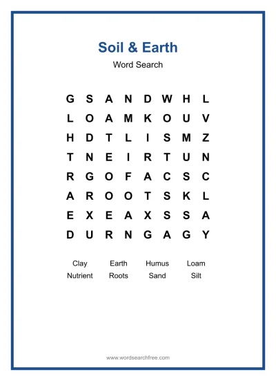 Printable Soil & Earth Word Search worksheet