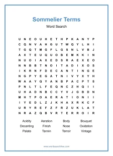 Sommelier Terms - Hard Word Search Puzzle