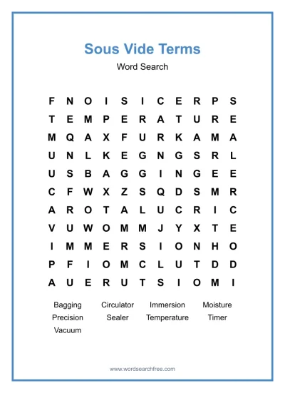 Printable Sous Vide Terms Word Search worksheet